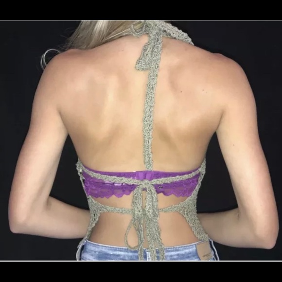 Guess Crochet Floral Halter Boho Festival Top - Picture 8 of 11